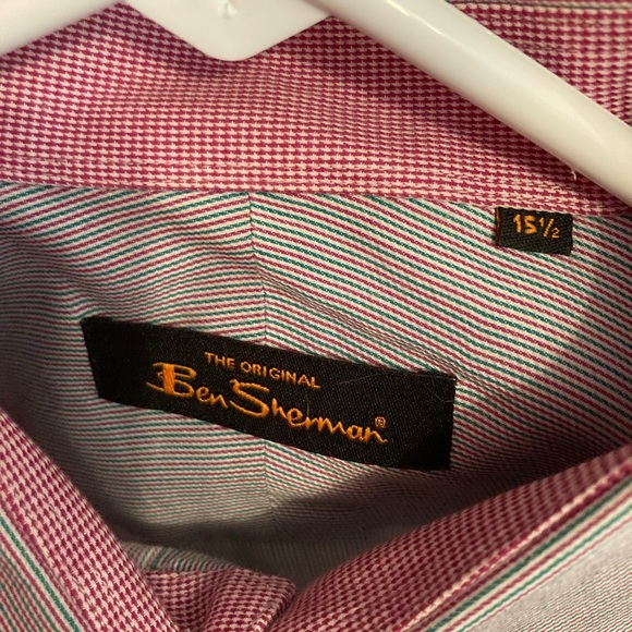 Ben Sherman Men’s Dress Shirt, French Cuffs, 15.5, thin blue/red stripes - Picture 3 of 6